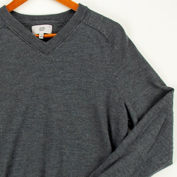 Men's Wool Sweater Large Slim Fit Gray Elbow Patches Pullover Classic Jack Spade - Picture 2 of 11